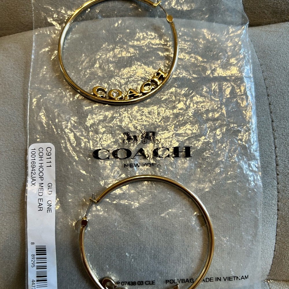 Coach Gold-Tone Logo Hoop Earrings
